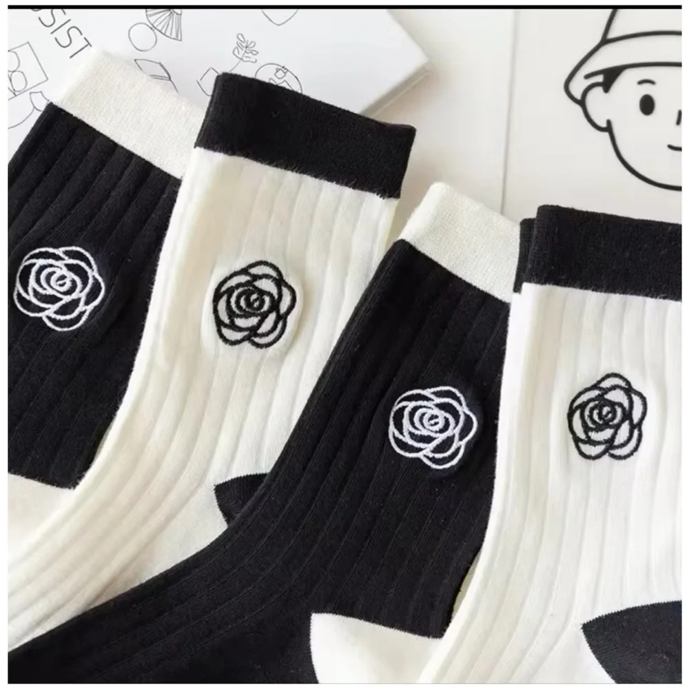 LAST 1!! Black Left Floral Mid Ankle Tube Socks - Super Soft! - Picture 4 of 4